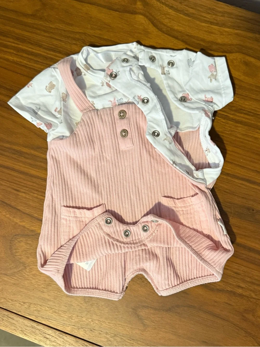 Mayoral Pink Ribbed Baby Overall Romper